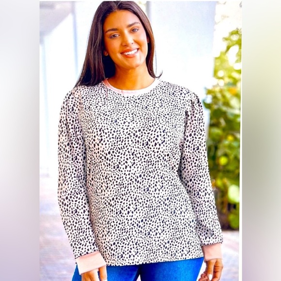 Tops - Silky Animal Print Long Sleeve Tee Shirt Cream Black Size 2X NWOT